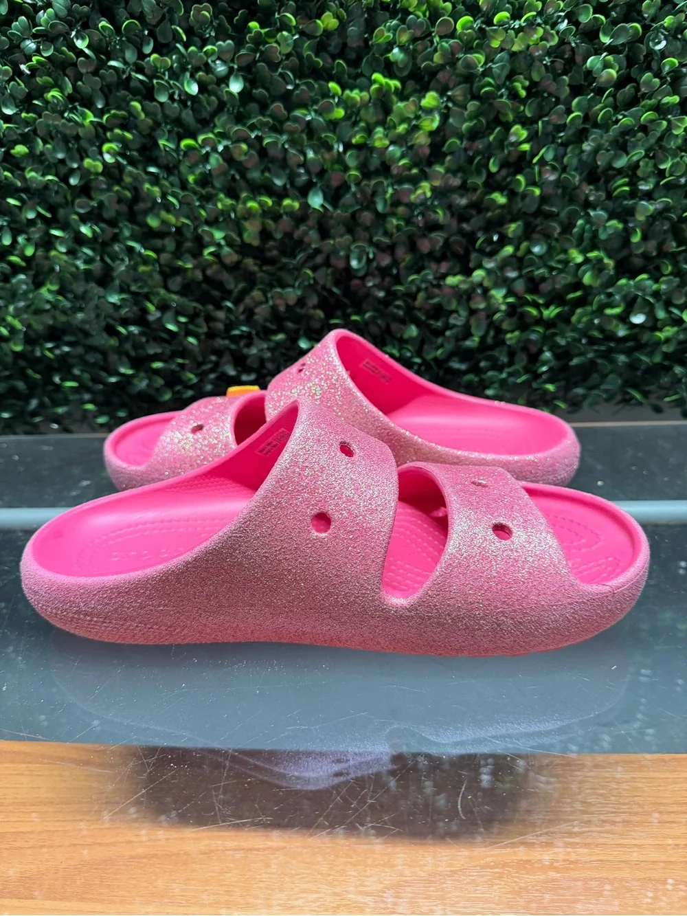 CROCS Kids Glitter Pink Slide Sandals with Sun Charm